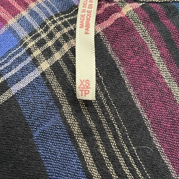 FREE PEOPLE Nordic Day Top Plaid Buttondown Oversized Purple Blue Shirt XS - Picture 9 of 16